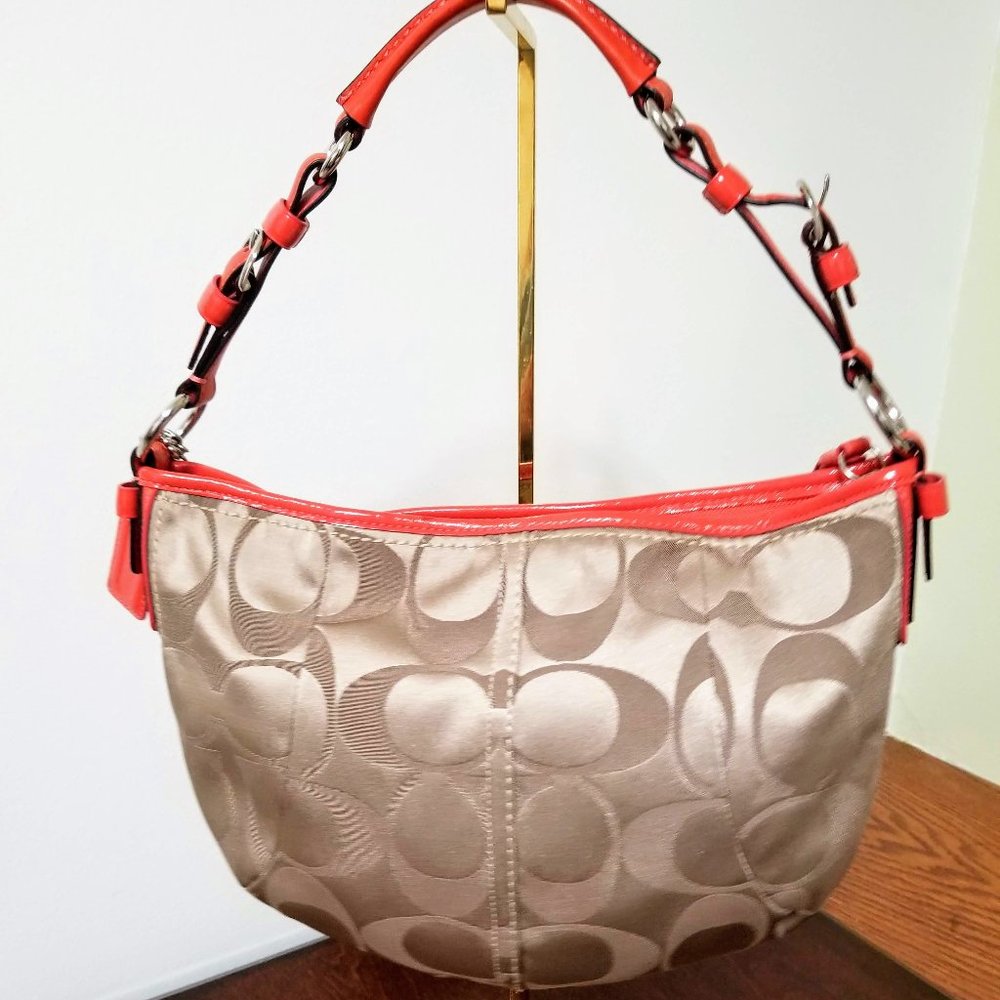 Coach 12675 hobo shoulder Signature canvas leather/patent trim  bag in Khaki